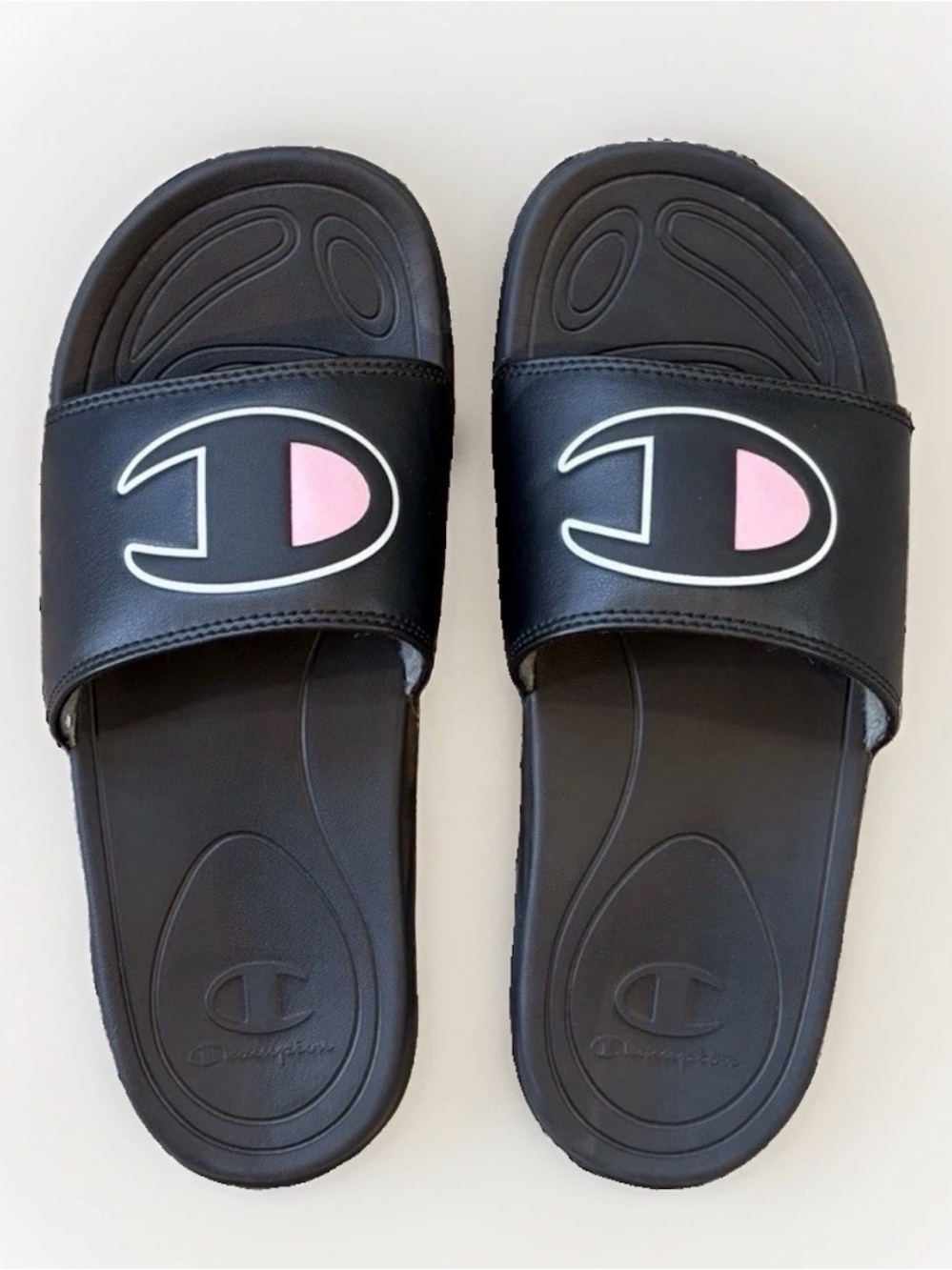 Champion Slides Sandals Black W/ Pink Kids US 6Y EU 38.5 Women’s 7.5/8